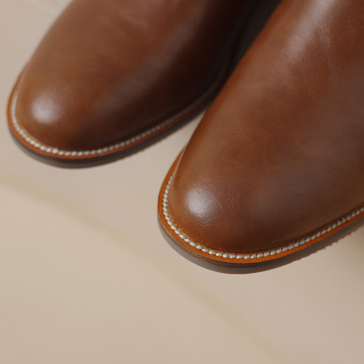 Cowhide Low-Heel Knee-High Boots