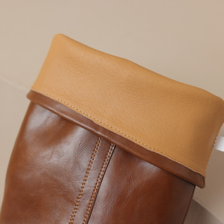 Cowhide Low-Heel Knee-High Boots