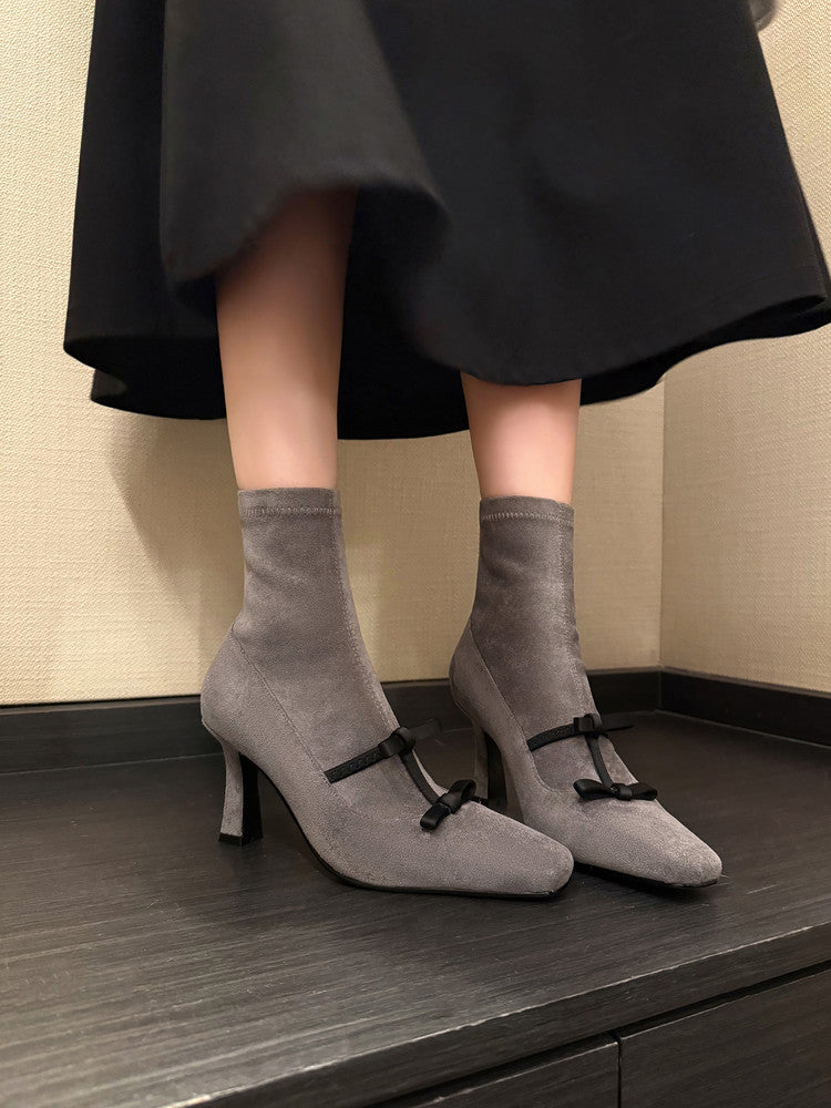 French Bow High - Heel Slim Boots