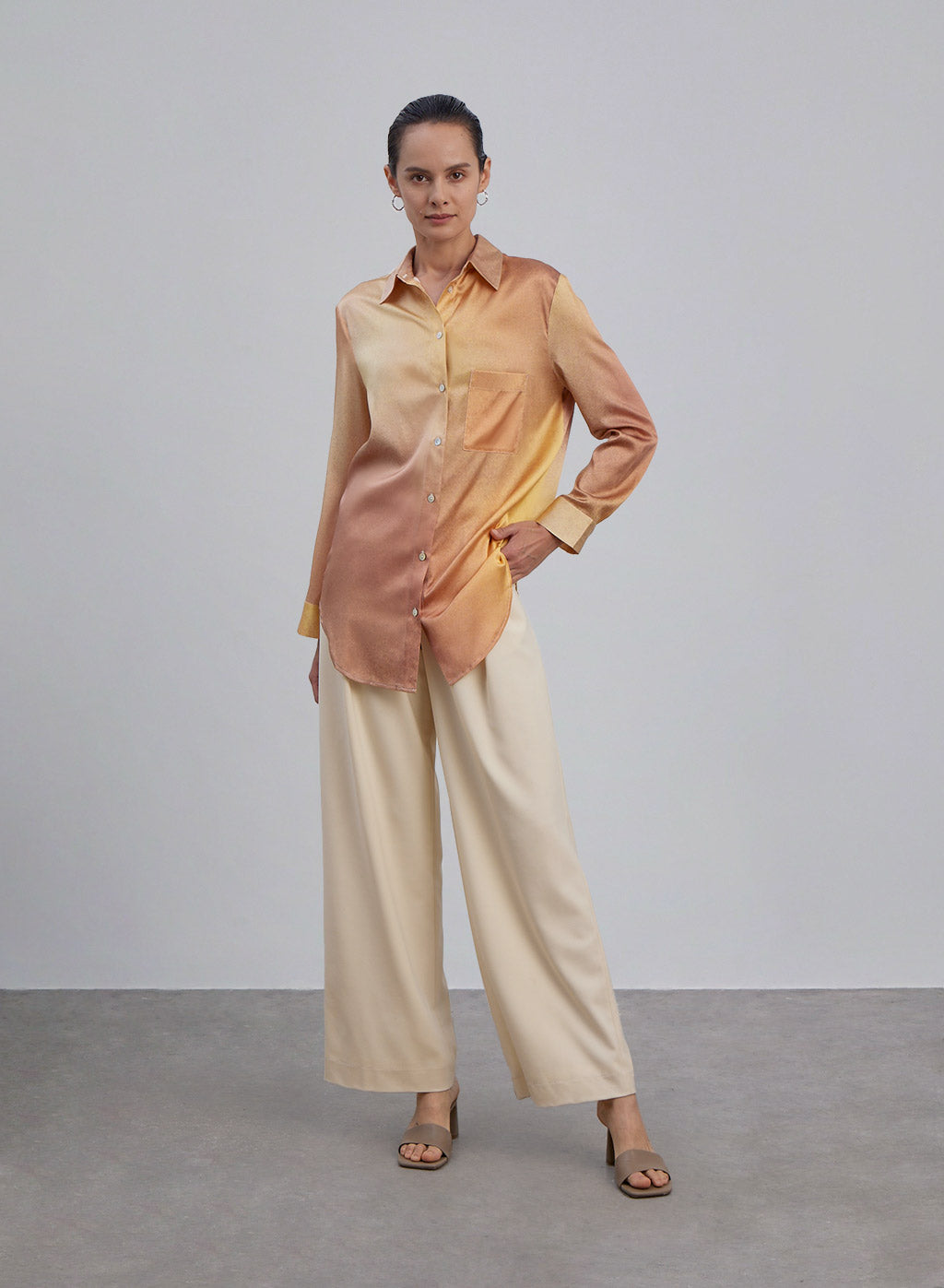 Gold Gradient Oversized Boyfriend Silk Blouse