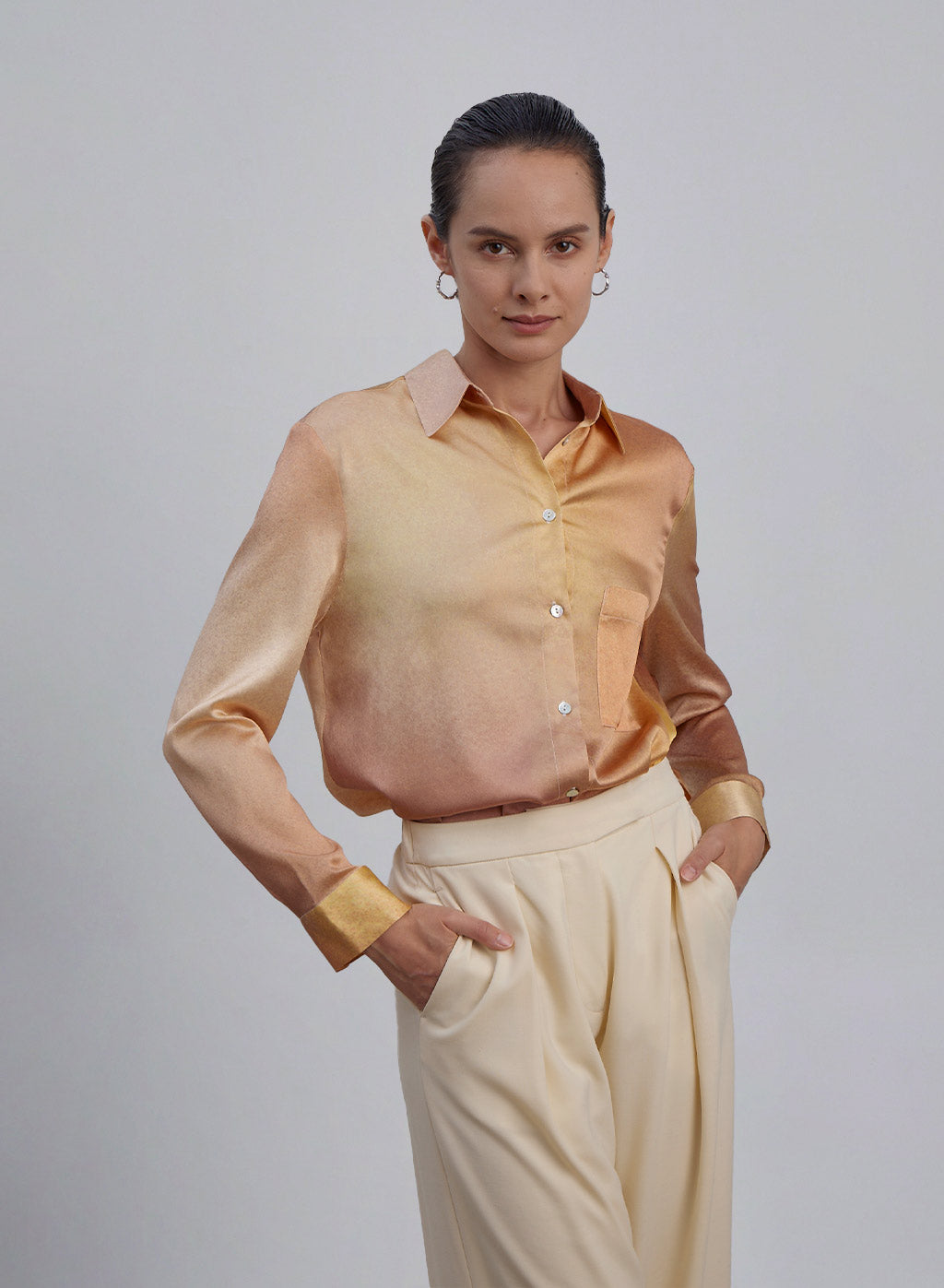 Gold Gradient Oversized Boyfriend Silk Blouse