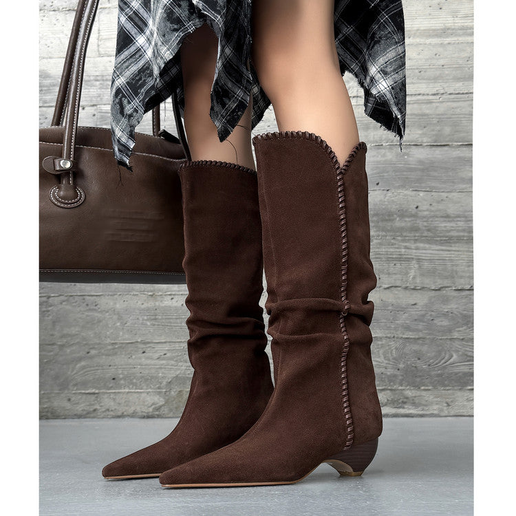 Retro Suede Western Knee - High Boots for Women