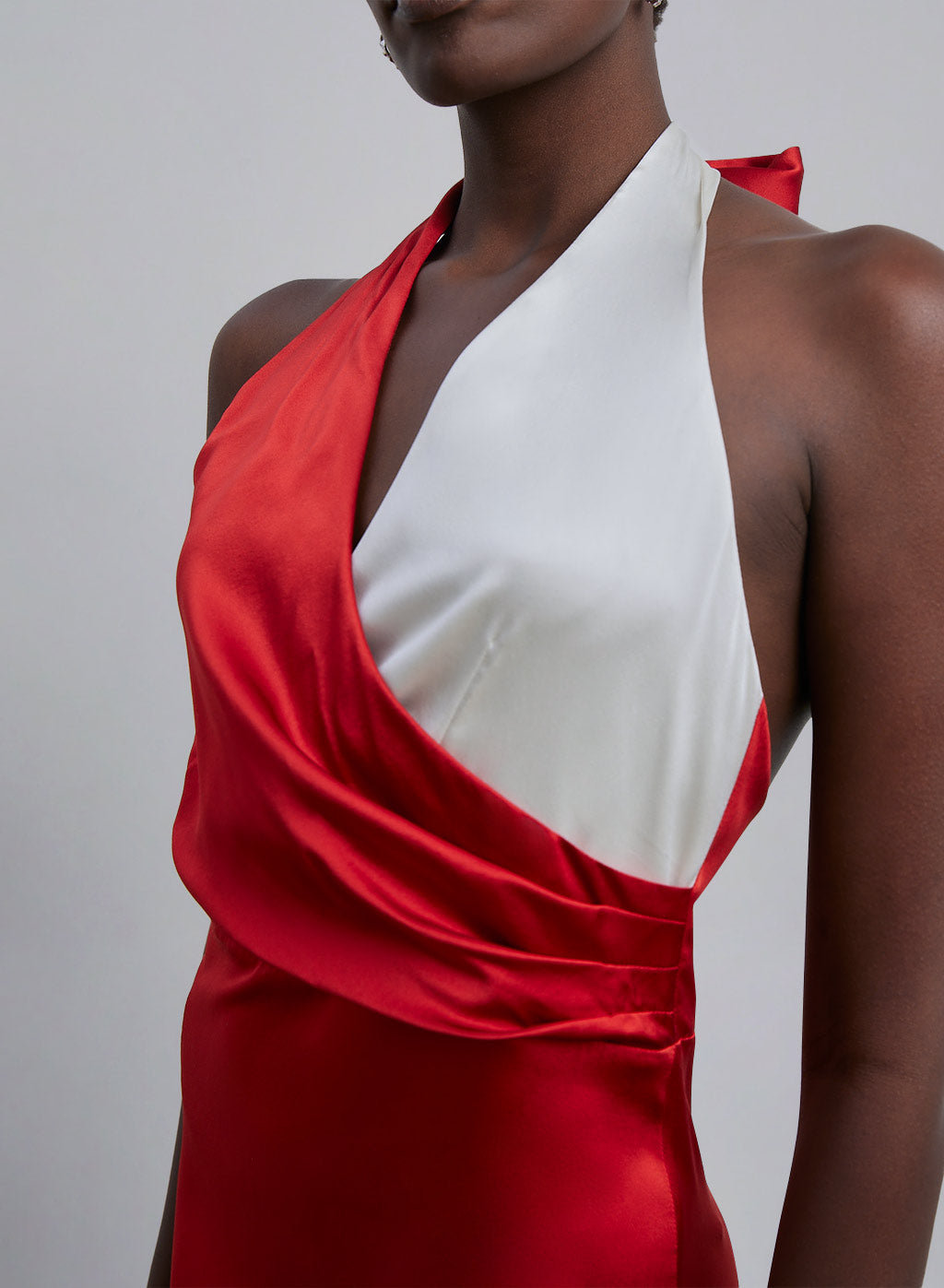 Color Block Halter Neck Silk Midi Dress