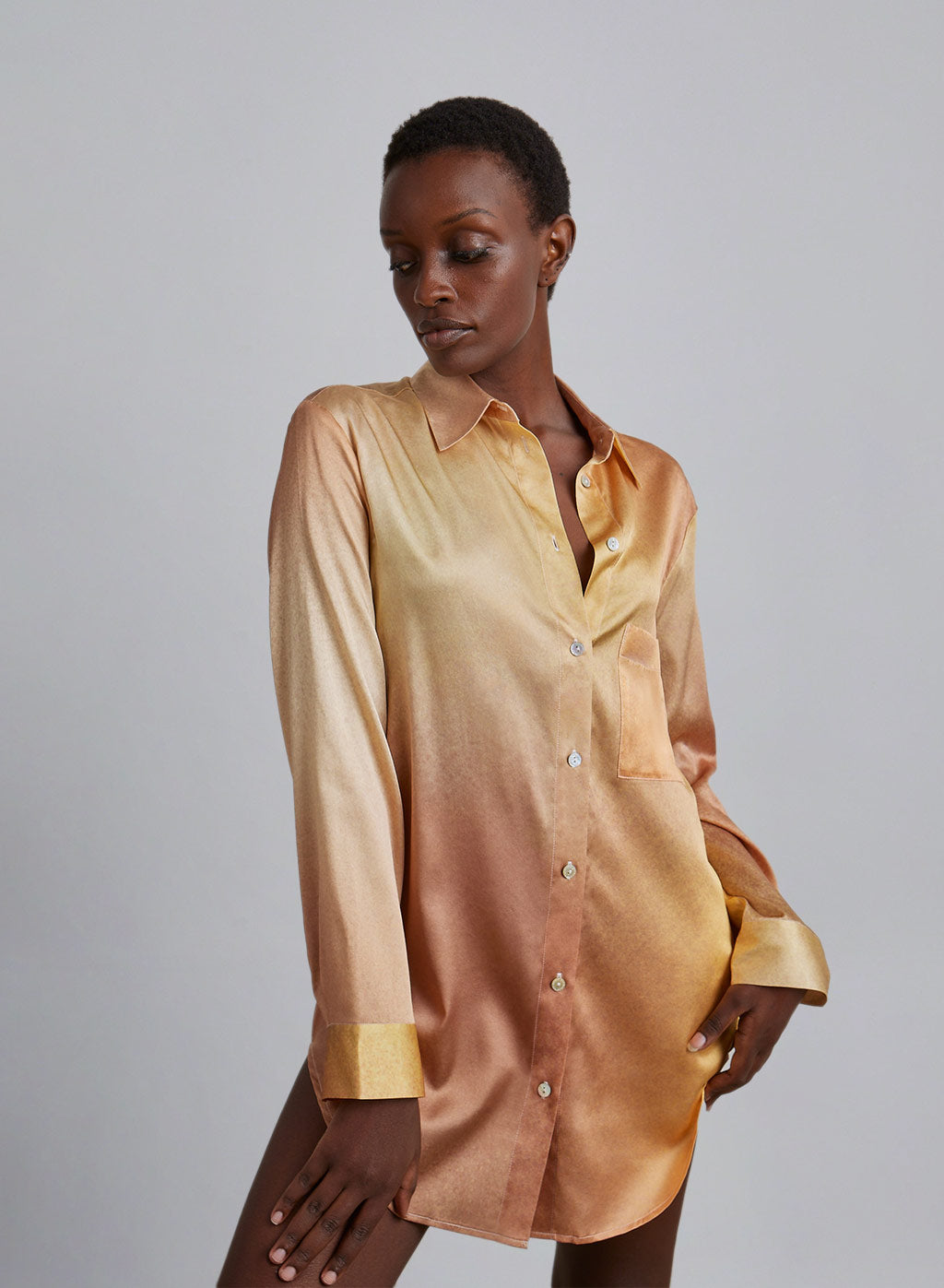 Gold Gradient Oversized Boyfriend Silk Blouse