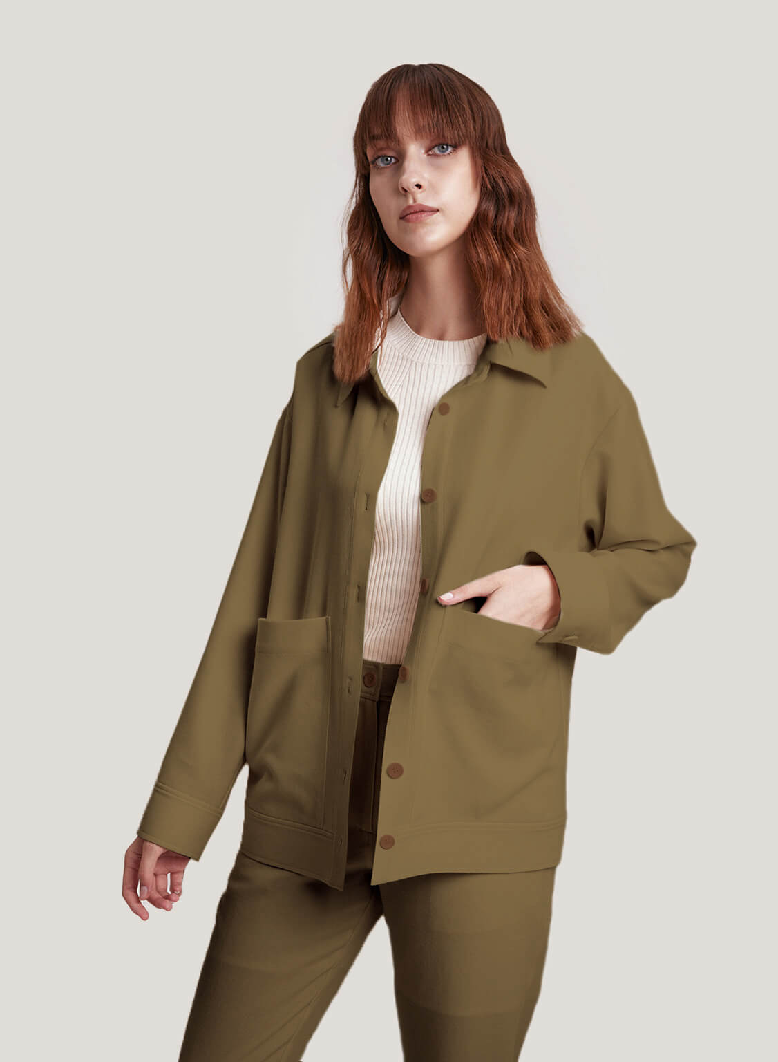 Wool-Blend Shirt-Style Coat