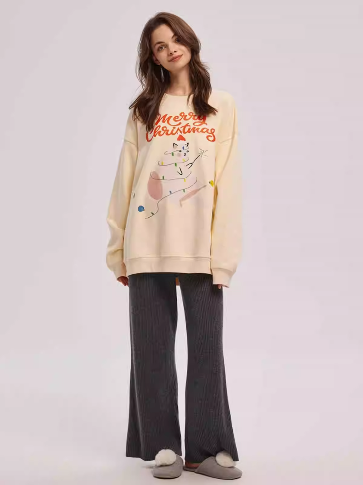 Christmas Cat Print Sweatshirt