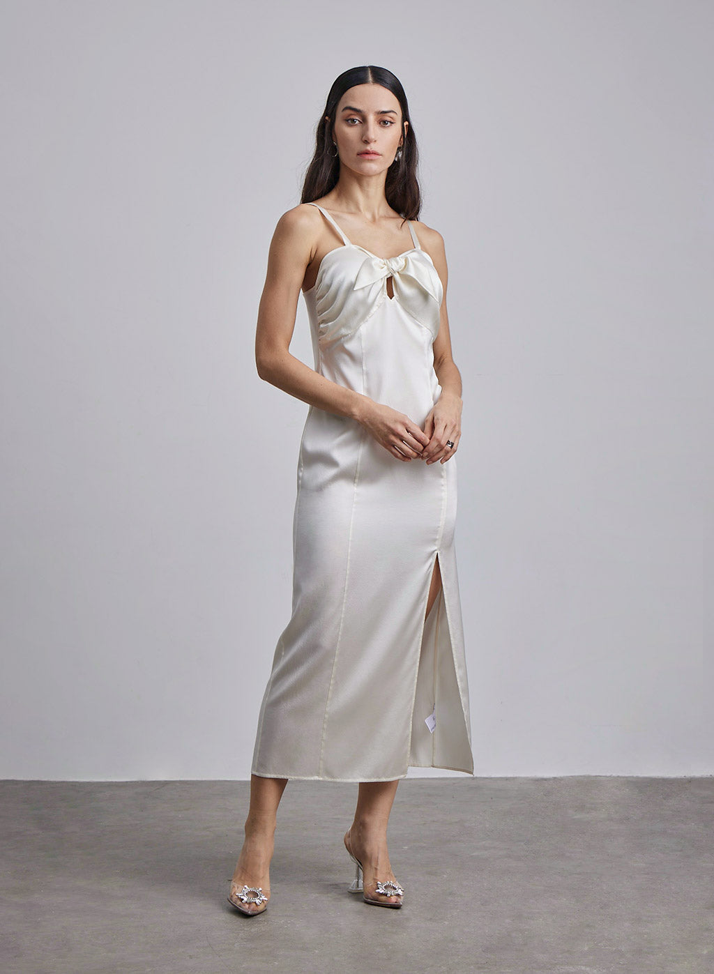 Daria Bow-Tie Silk Midi Dress