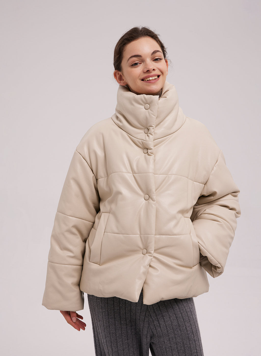 Buttoned Faux Leather Jacket