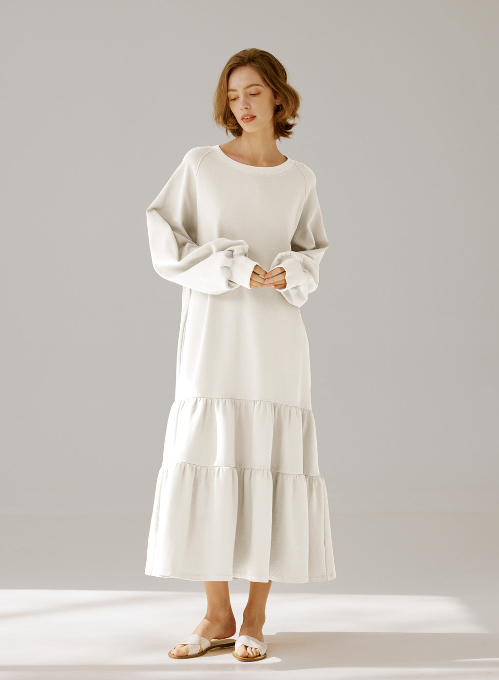 Crewneck Tiered Cotton Dress
