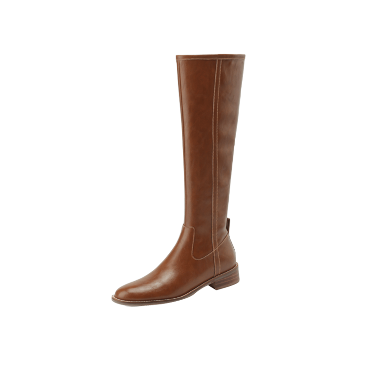 Cowhide Low-Heel Knee-High Boots
