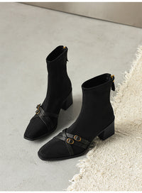 Square Toe Cross Ankle Boots