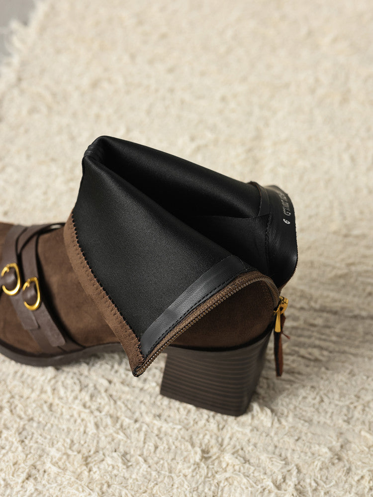 Square Toe Cross Ankle Boots