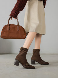 Square Toe Cross Ankle Boots