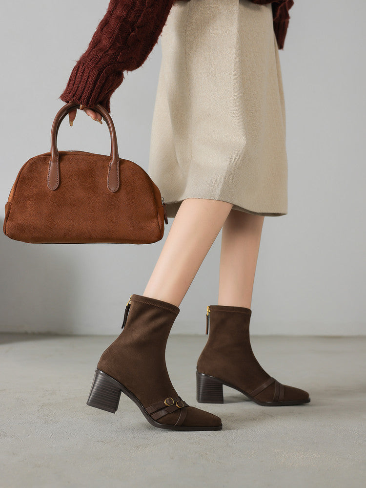 Square Toe Cross Ankle Boots