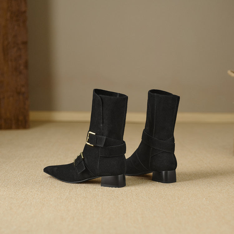 Retro Pointed - Toe Slouchy Mid - Calf Suede Boots
