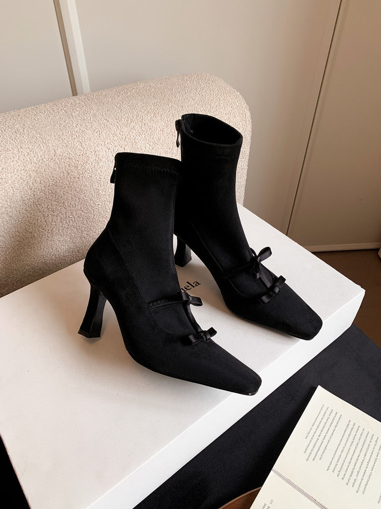 French Bow High - Heel Slim Boots