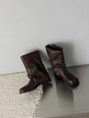 British - Style Ruched Buckle Mid - Calf Boots