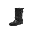 British - Style Ruched Buckle Mid - Calf Boots