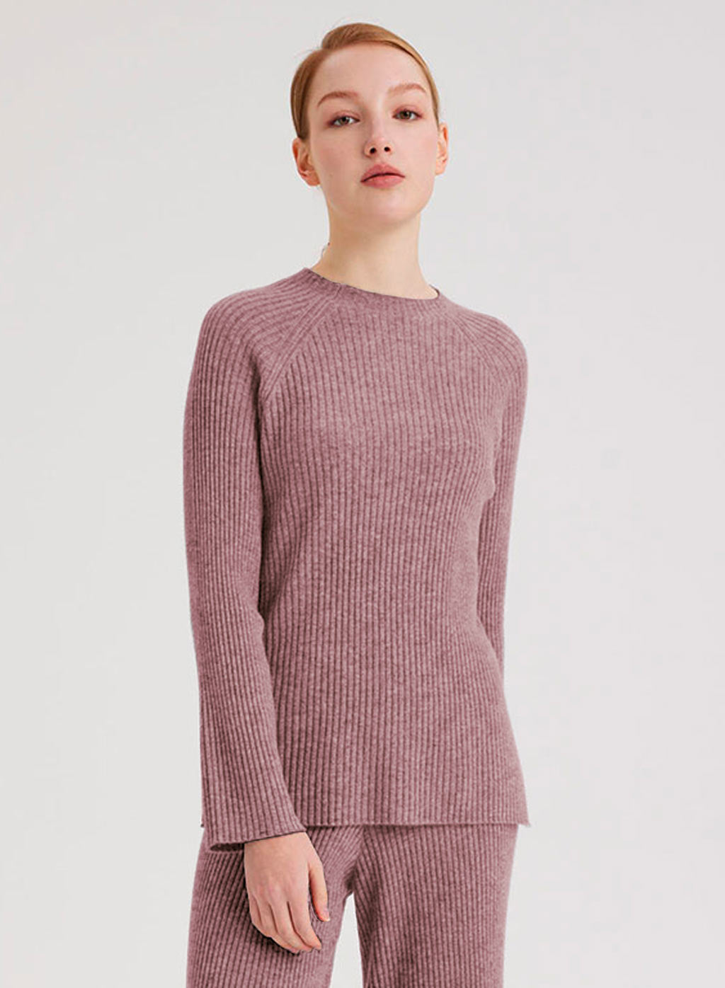 Cashmere Rib-Knit Crew Neck Pullover