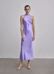 French Bow Halterneck Silk Maxi Dress