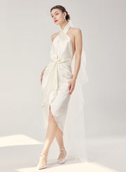 Double Twist Knot Draped Silk Halter Dress – Nap Loungewear Dresses