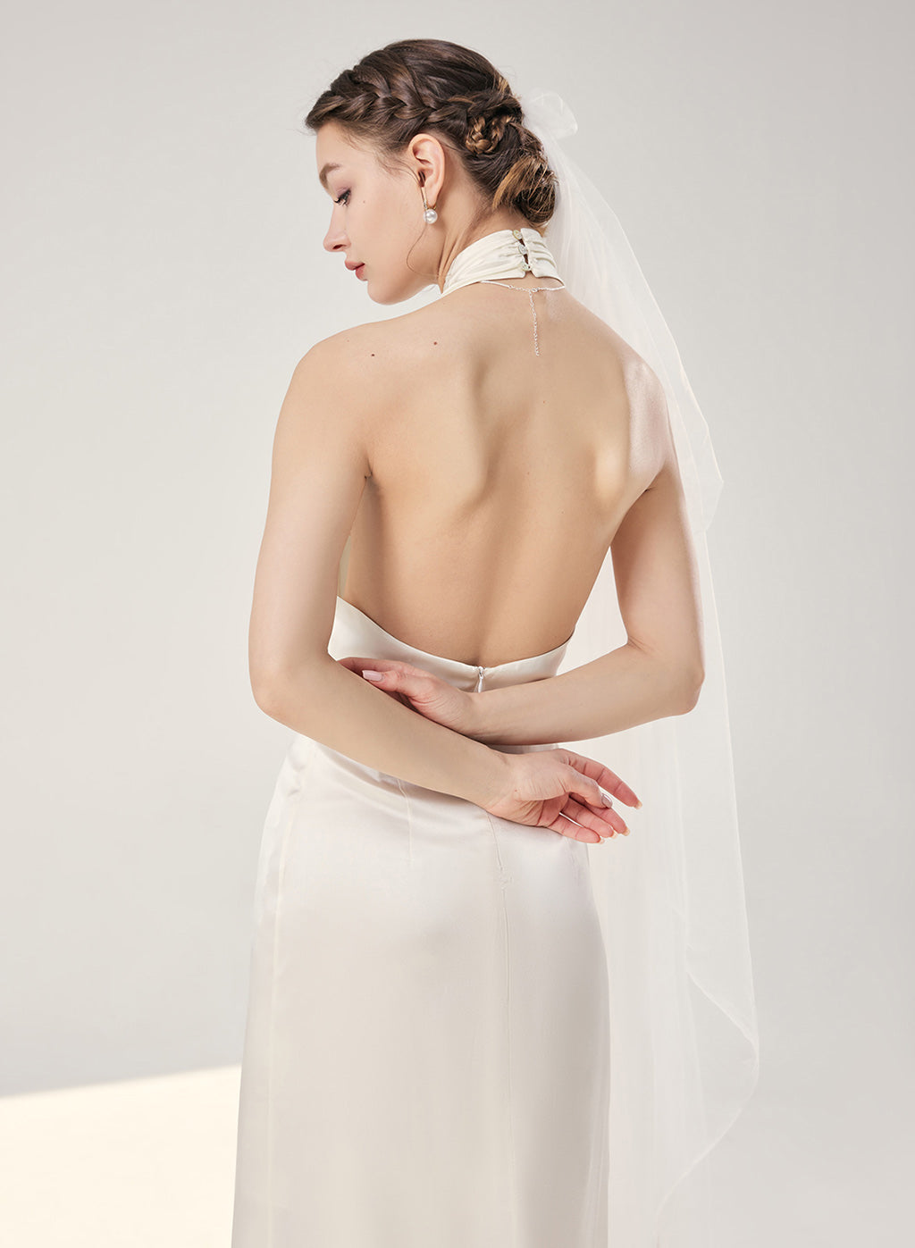 Double Twist Knot Draped Silk Halter Dress