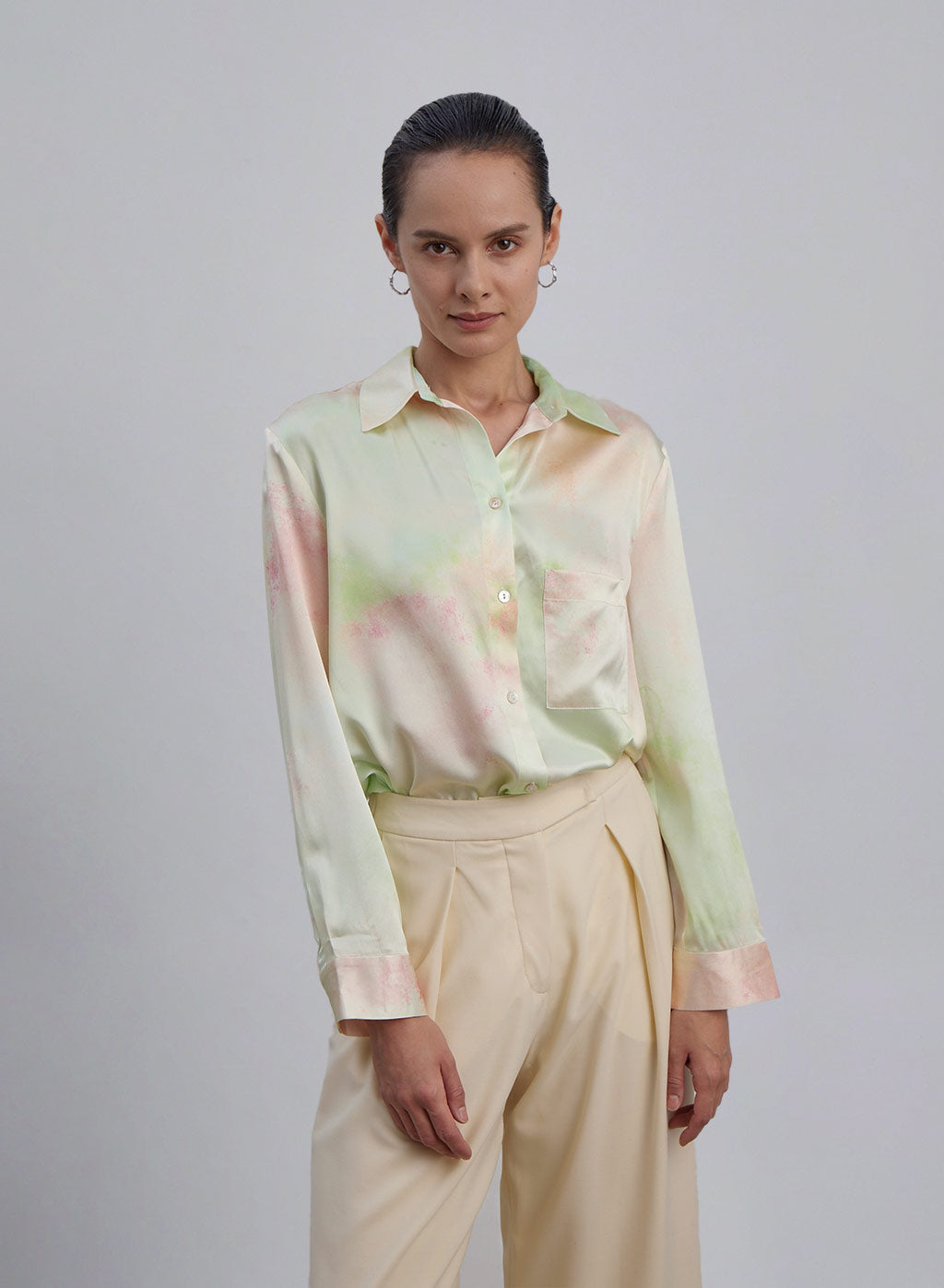 Moonlight Lotus Oversized Boyfriend Silk Blouse