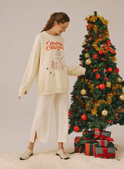 Christmas Cat Print Sweatshirt – Nap Loungewear Tops