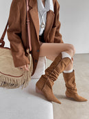Retro Suede Western Knee - High Boots for Women