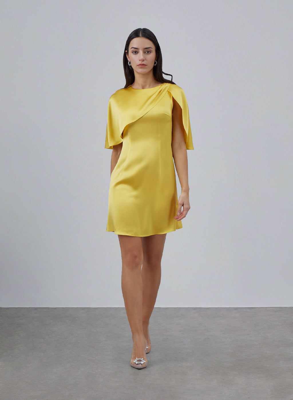 Petite Cape Sleeve Silk Mini Dress