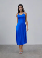 Halter Neck Cross Strap Silk Slip Dress