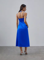 Halter Neck Cross Strap Silk Slip Dress