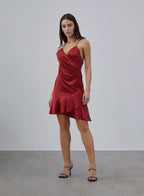 Peplum Hem Silk Slip Dress