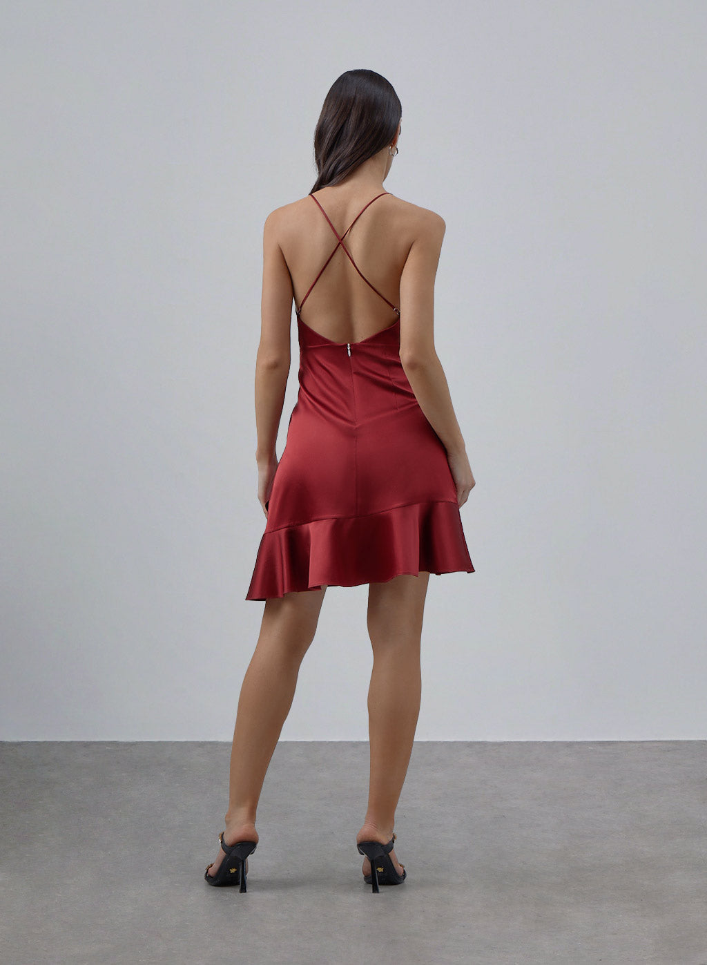 Peplum Hem Silk Slip Dress