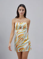 Summer Orange Cut-out Silk Mini Slip Dress