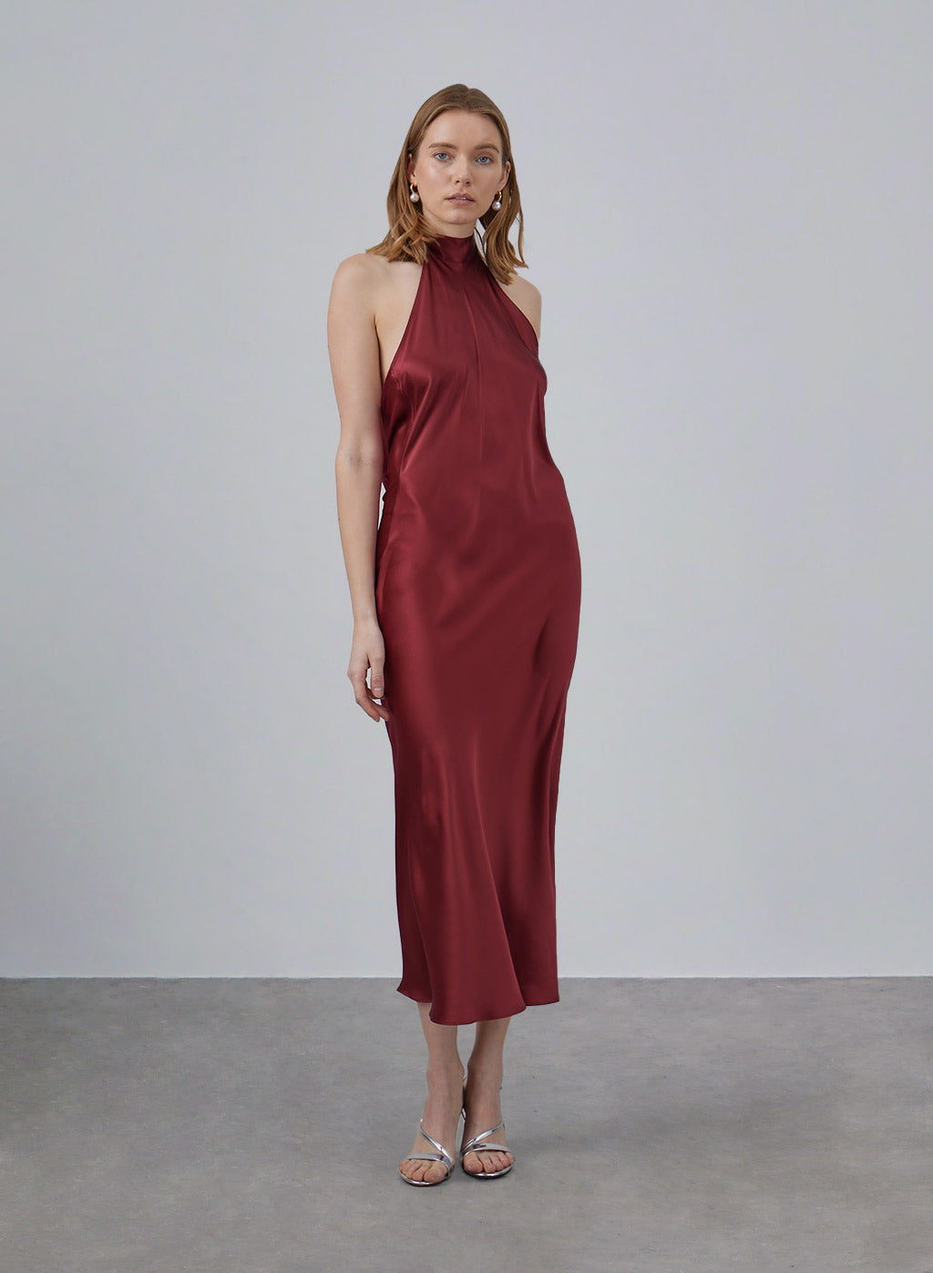 French Bow Halterneck Silk Maxi Dress