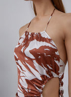 Cut-Out Swallow Silk Mini Dress