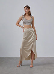Geometric Print Tie-Strap Silk Cropped Top