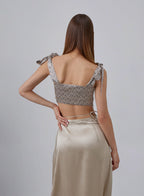 Geometric Print Tie-Strap Silk Cropped Top