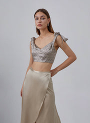 Geometric Print Tie-Strap Silk Cropped Top – Nap Loungewear Tops