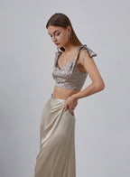 Geometric Print Tie-Strap Silk Cropped Top