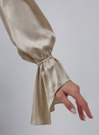 Ruched Front Long Sleeve Cropped Silk Top