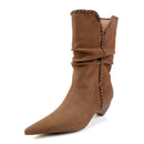 Retro Suede Mid - Calf Western Boots for Women