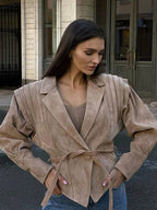 Suede slim jacket with waist straps