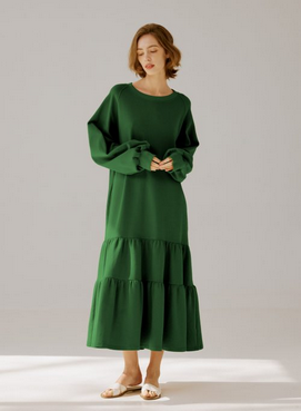 Crewneck Tiered Cotton Dress