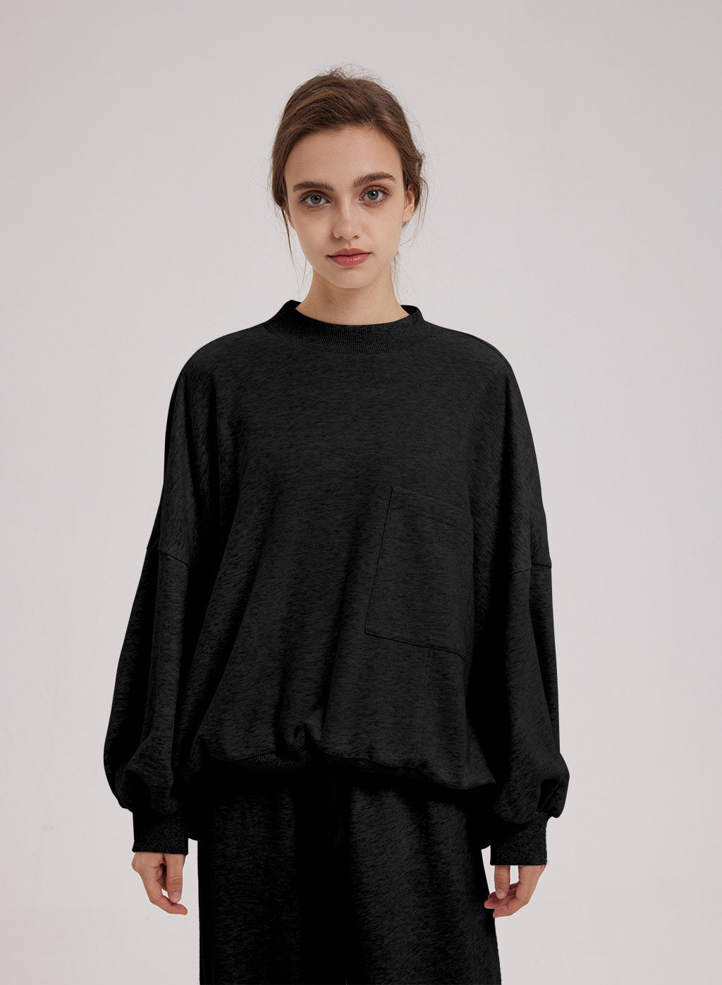 Drawstring Hem Cotton Sweatshirt Black
