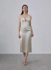 Classy V-neck Silk Dress – Nap Loungewear Dresses