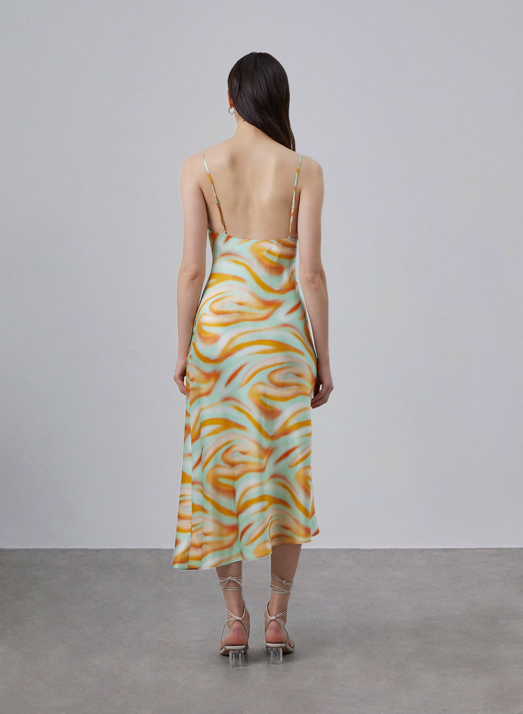 Summer Orange Draped Collar Silk Slip Dress