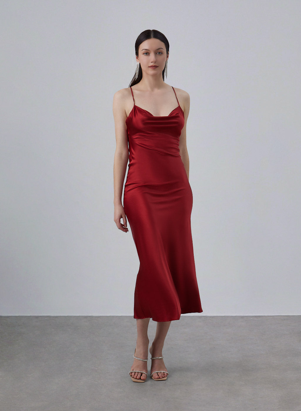 Lounge Cowl Neck Midi Silk Slip Dress