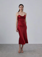 Lounge Cowl Neck Midi Silk Slip Dress